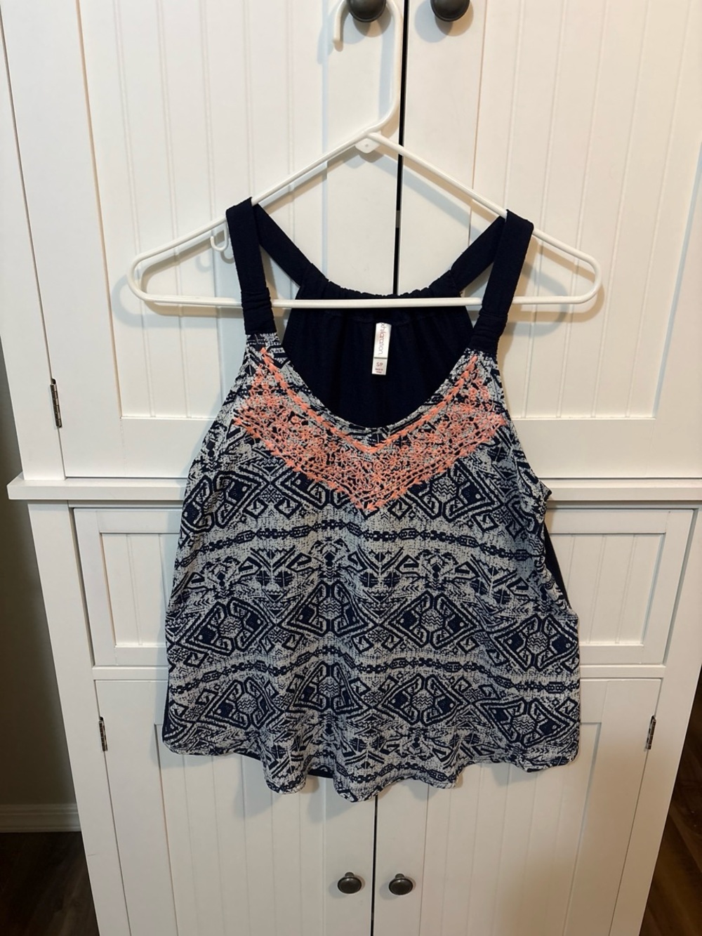 Xhilaration Boho Tribal Print Crochet Detail Tank Top Small Hippie Indie Pop